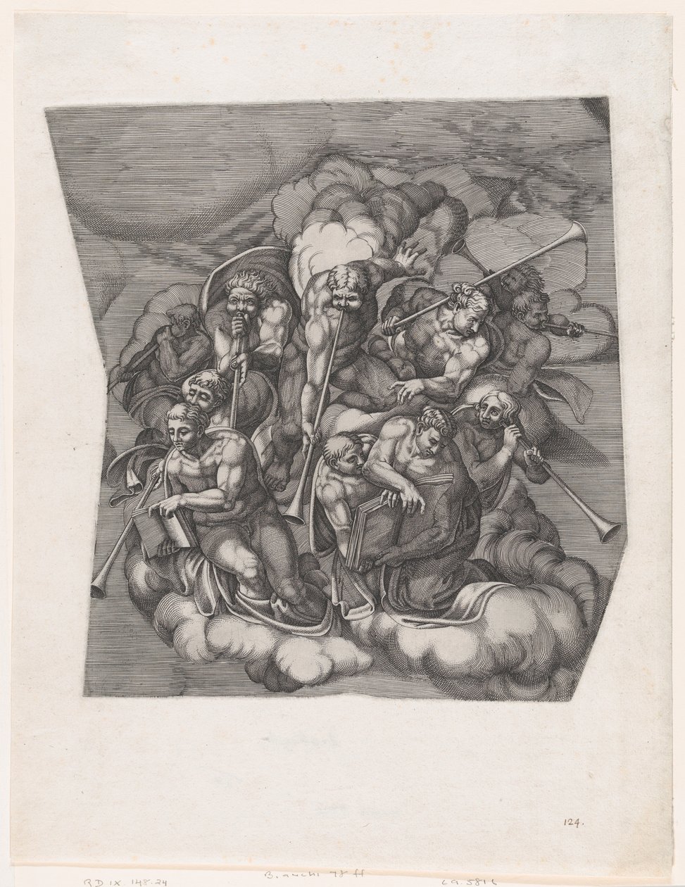 Troubící andělé z Posledního soudu, po Michelangelovi, 1530-66., 1530-66. od Nicolas Beatrizet