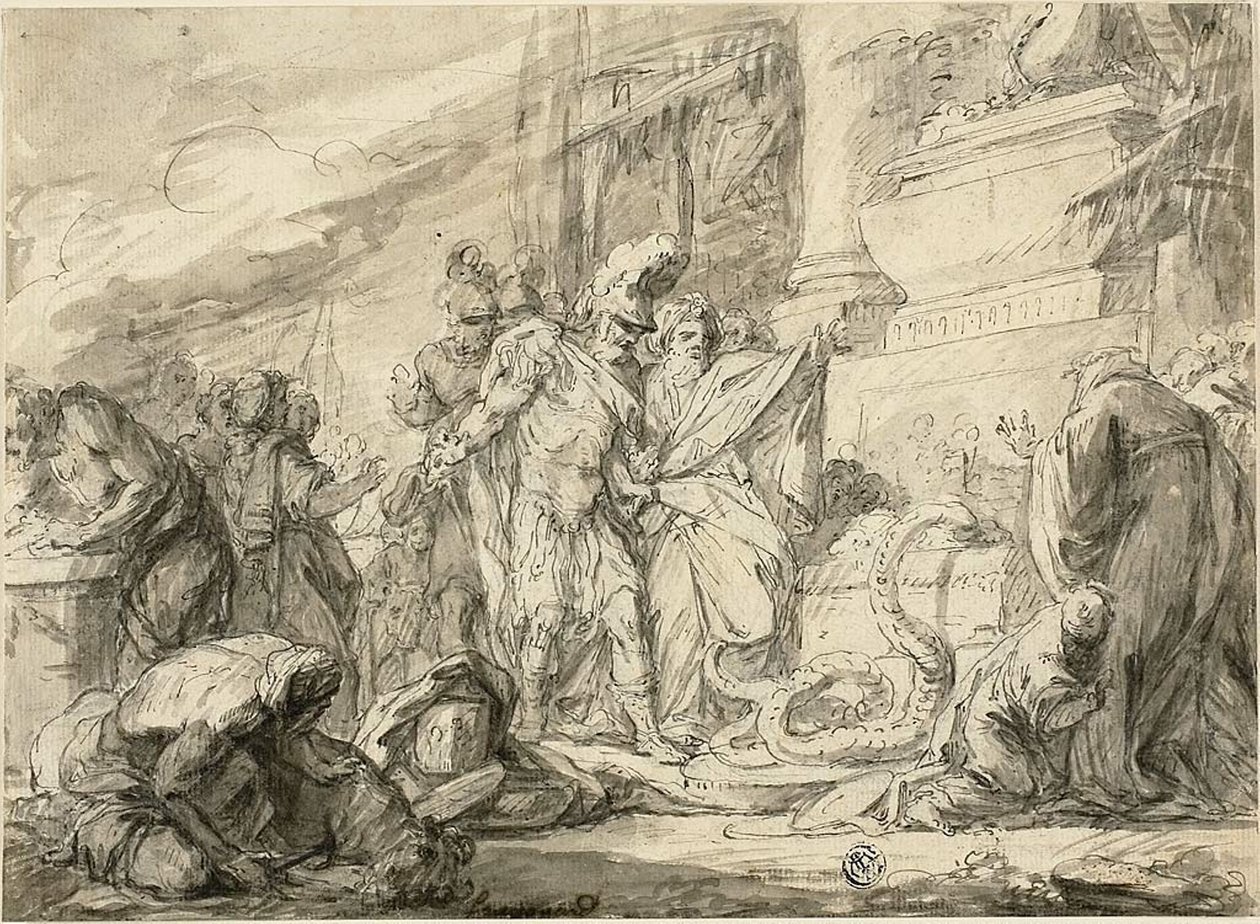 Aeneas u hrobky Anchises (vpravo); Aeneas u Tome of Anchises (verš) od Nicolas Bernard Lepicie