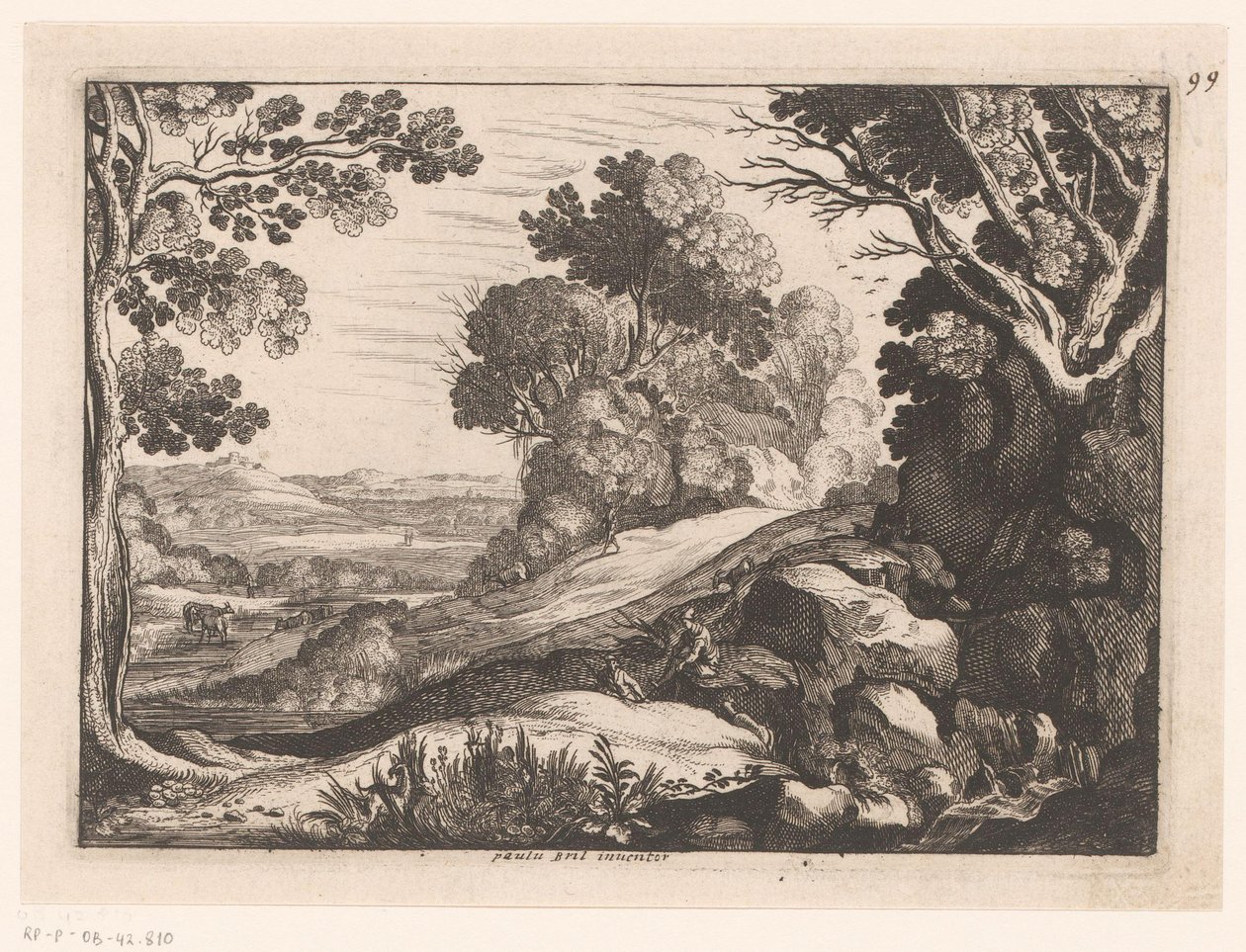 Kopcovitá krajina se dvěma pastevci koz Idealizované krajiny (název série) od Nicolas Cochin (attributed to)