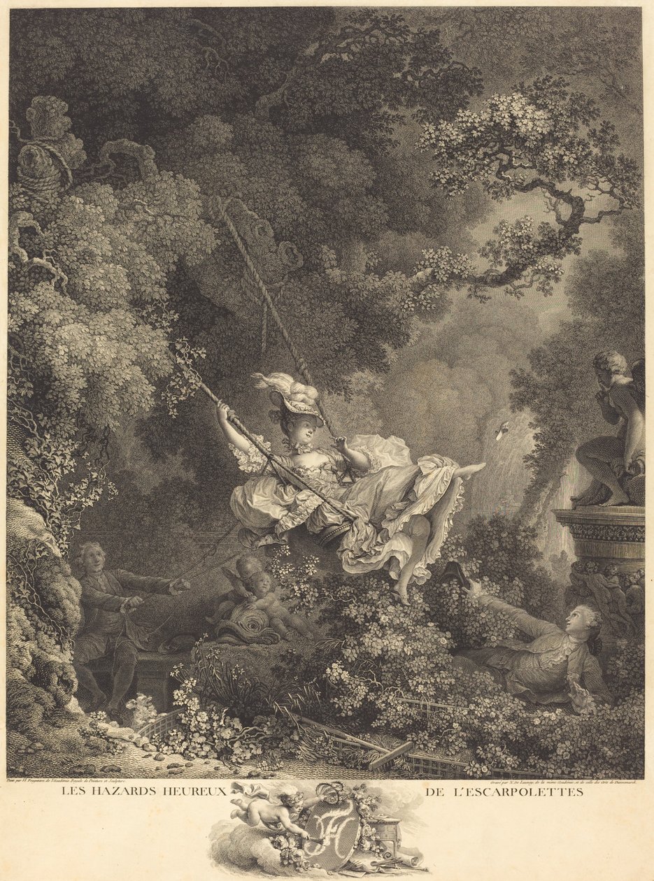 Šťastná nebezpečí Escarpolette od Nicolas Delaunay after Jean Honoré Fragonard
