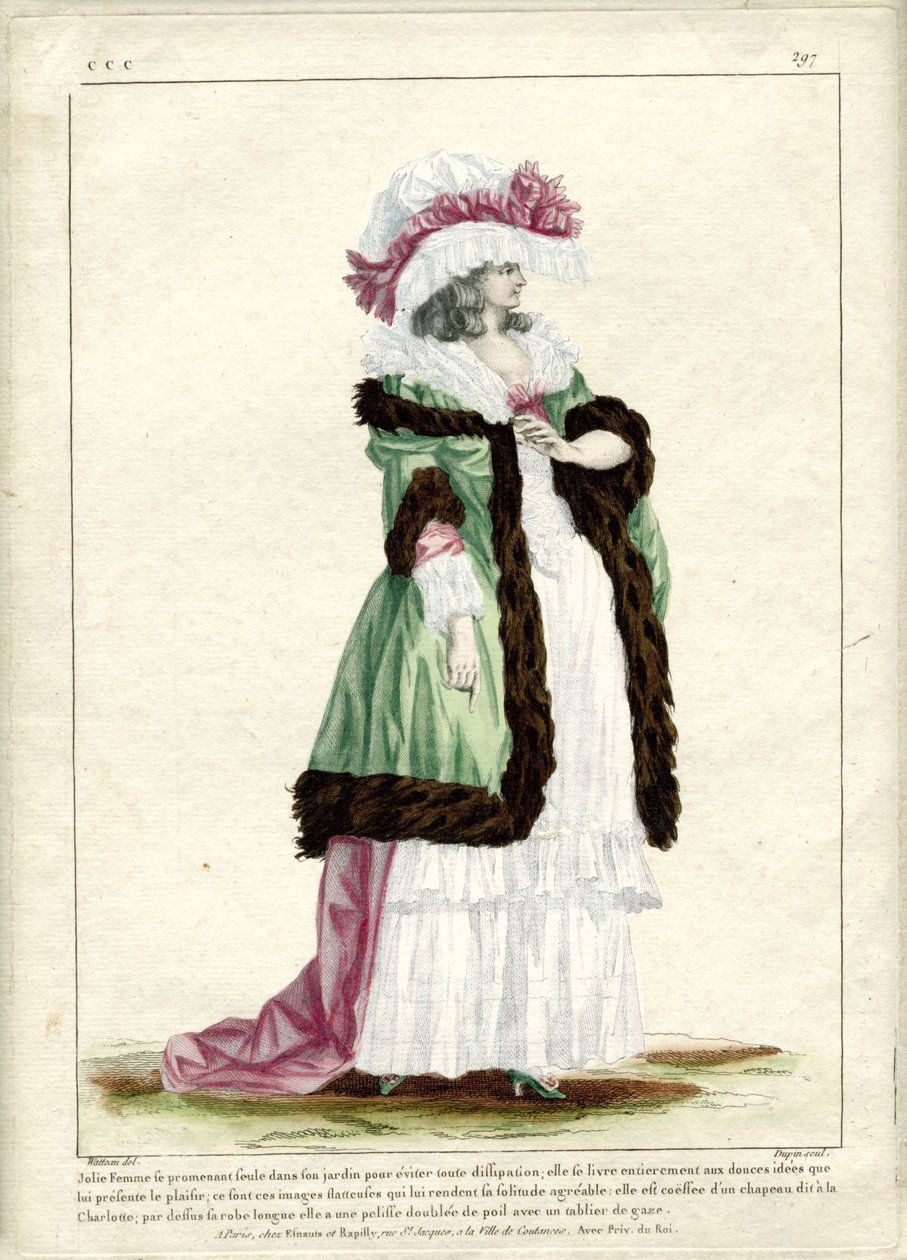 Gallerie des Modes et Costumes Francais, 1785, CCC 297: Pretty Woman walking alone... od Nicolas Dupin