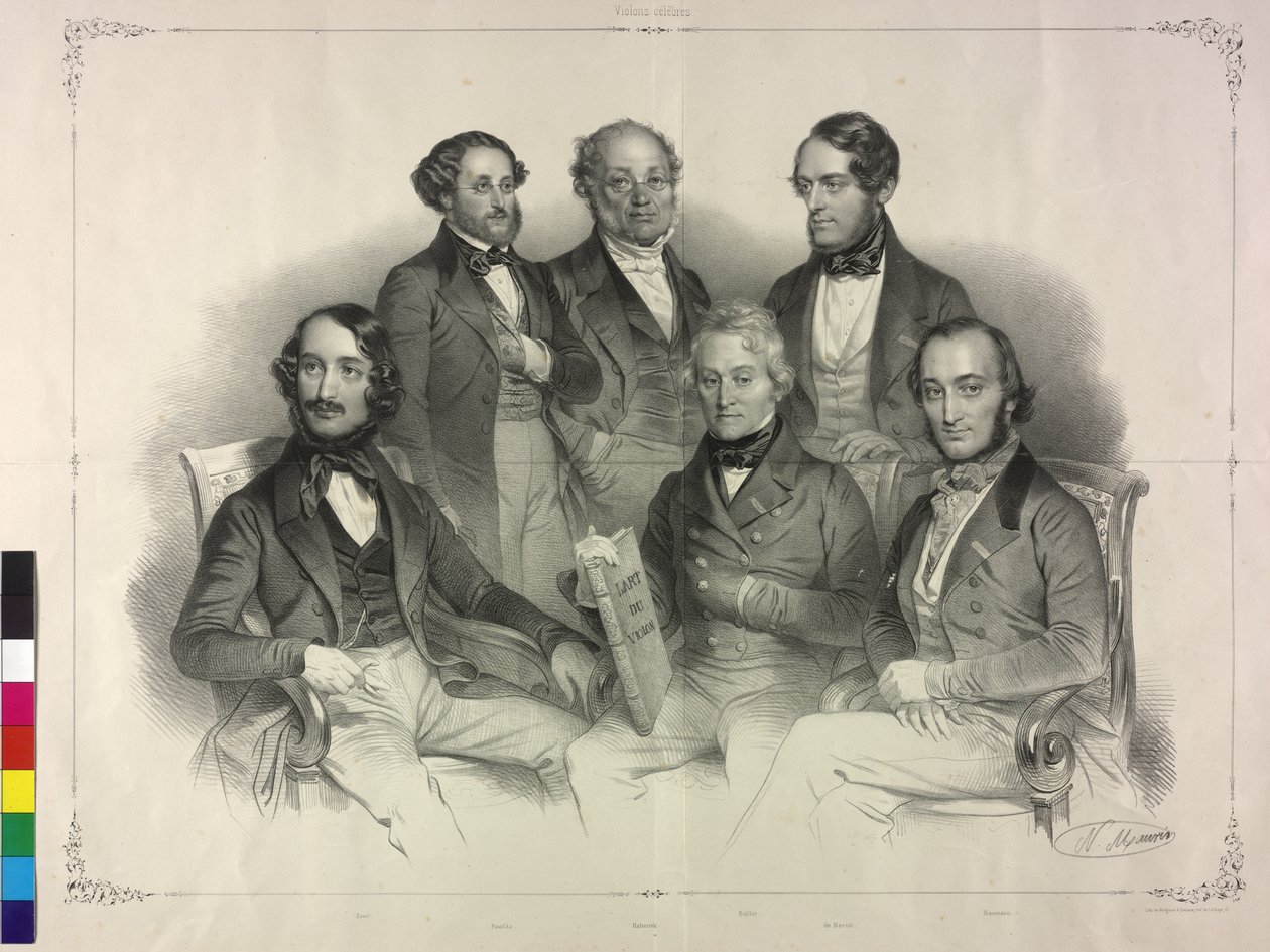 Tablo s obrazy slavného houslisty Henryho Wilhelma Ernsta (litografie) od Nicolas Eustache Maurin