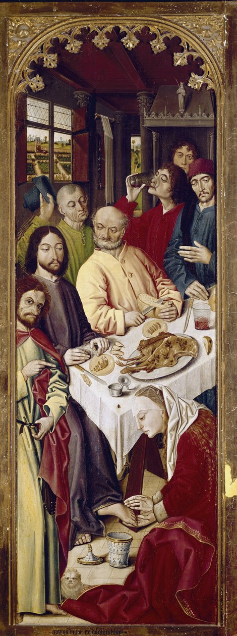 Triptych: Marie Magdalena umývá Ježíšovy nohy (pravý panel) (tempera na panelu od Nicolas Froment