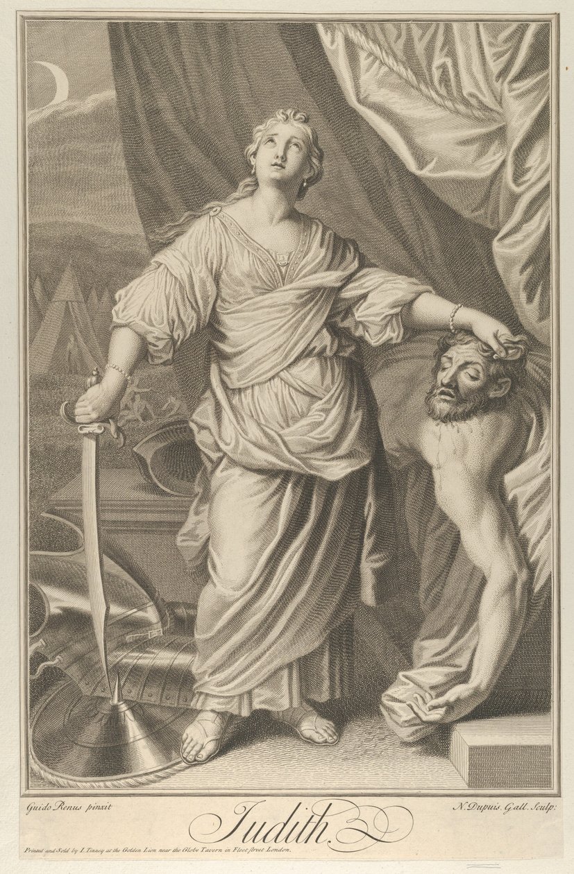Judith ve stoje a vzhlédla, v levé ruce držela hlavu Holoferna a..., ca. 1718-61. od Nicolas Gabriel Dupuis
