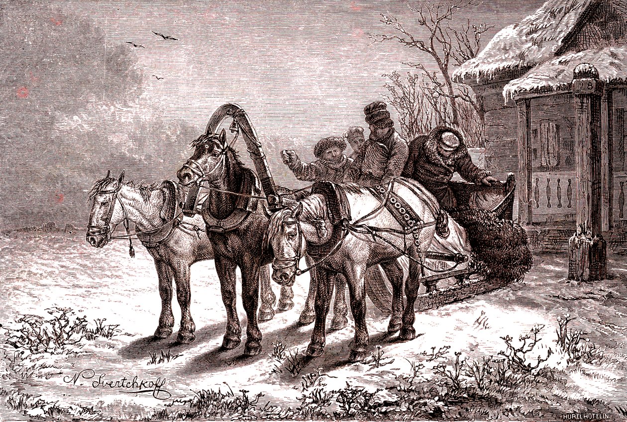 Rusko. Reléová stanice v roce 1865. Pošta.1865 (rytina) od Nicolas Gregorovitch Svertschkoff
