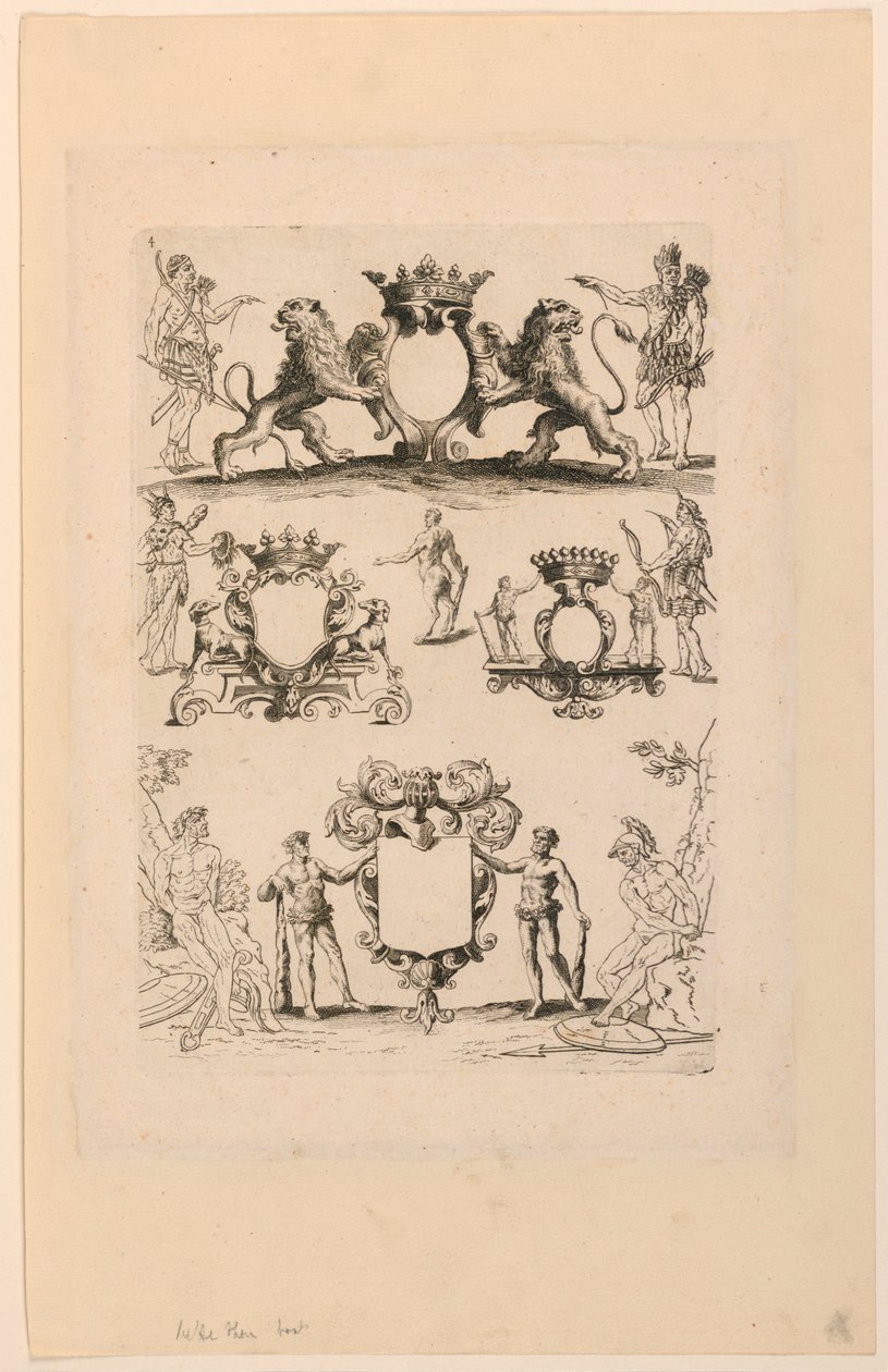 Návrh pro erb, z "Livre de Cartouches" od Nicolas Guerard