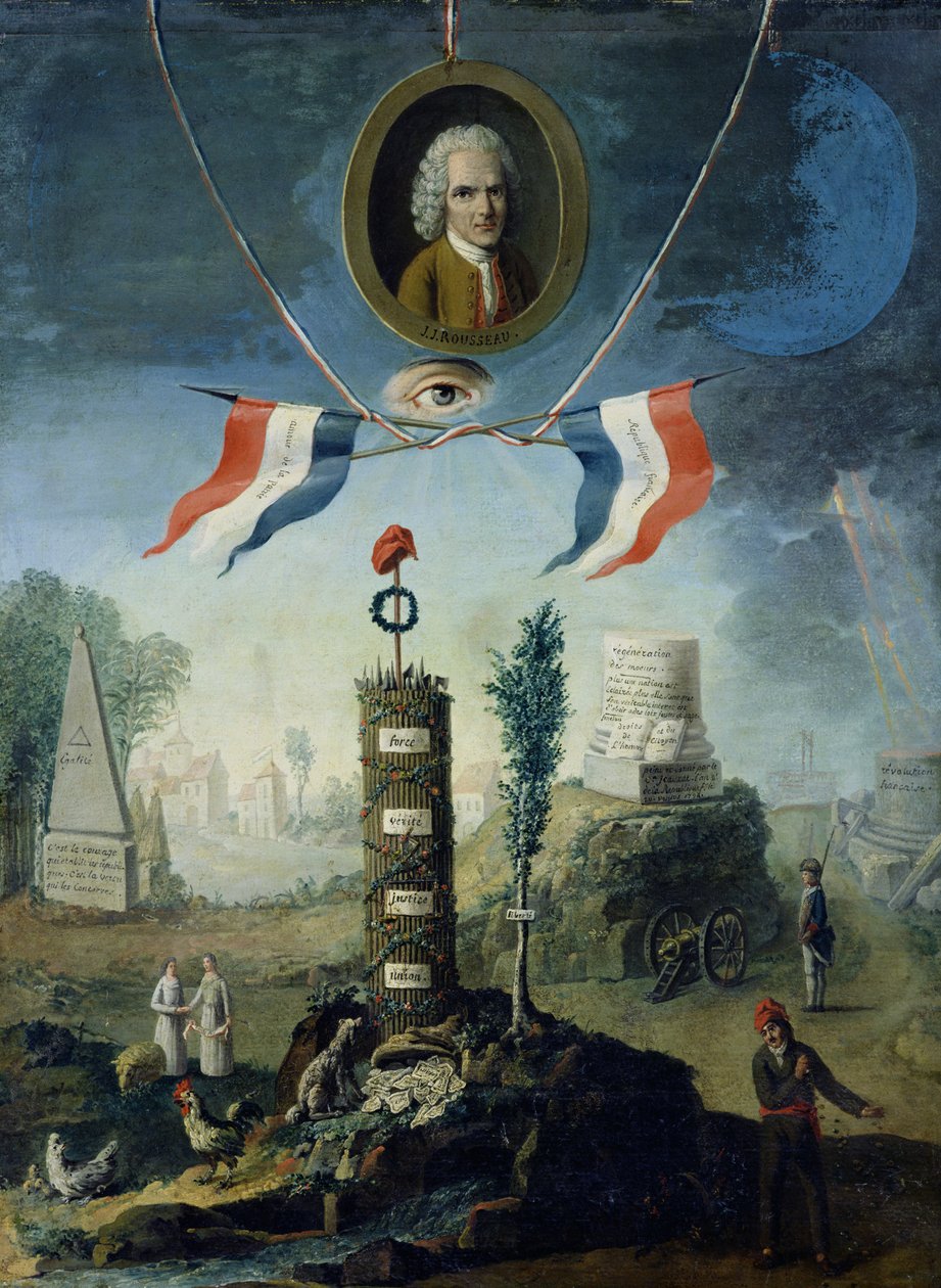 Alegorie revoluce s portrétním medailonem Jean-Jacques Rousseau (1712-78) 1794 od Nicolas Henri Jeaurat de Bertry