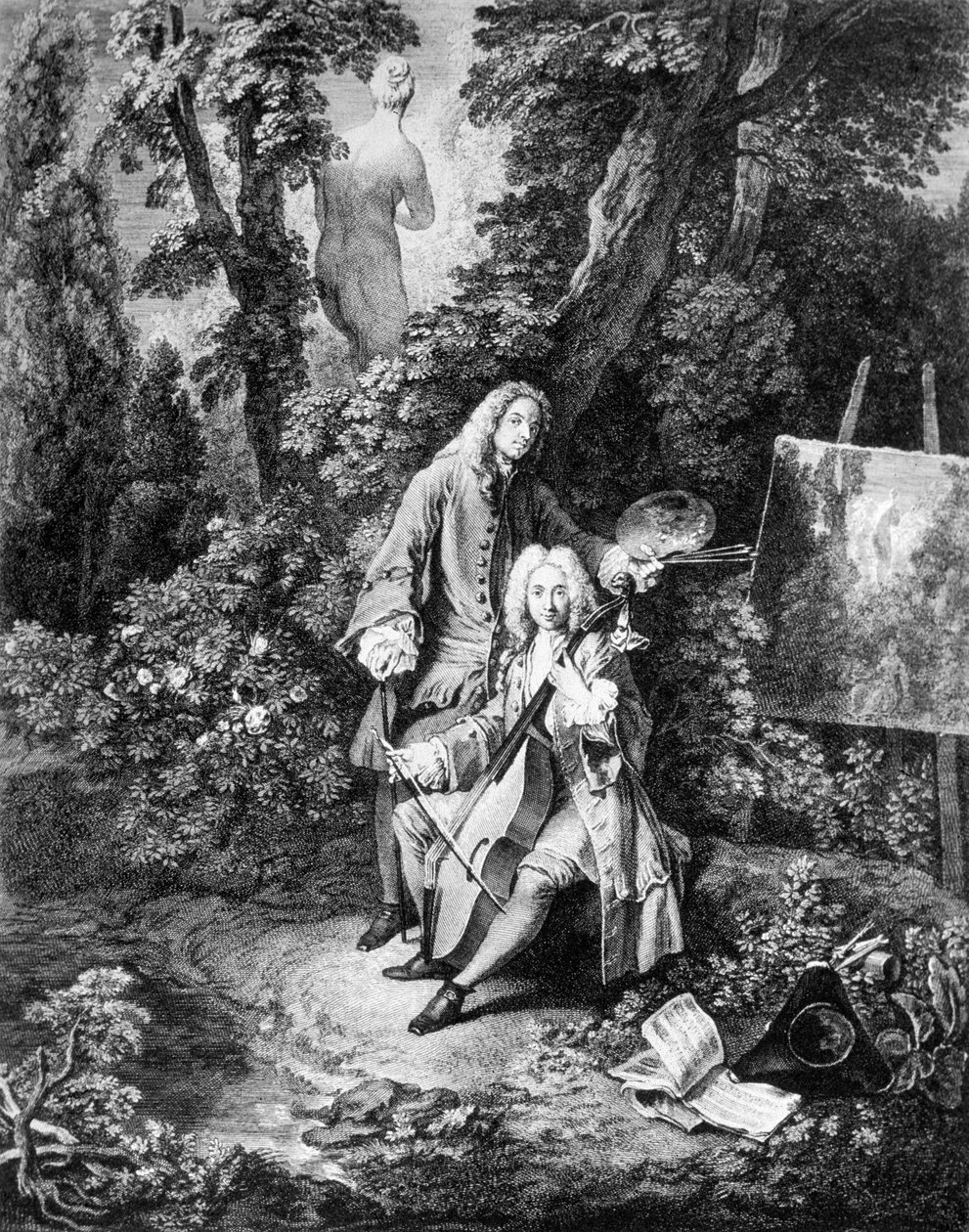 Malíř Jean Antoine Watteau (1684-1721) a jeho přítel Jean De Jullienne (1686-1766), rytina Nicolas Henri Tardieu od Nicolas Henri Tardieu
