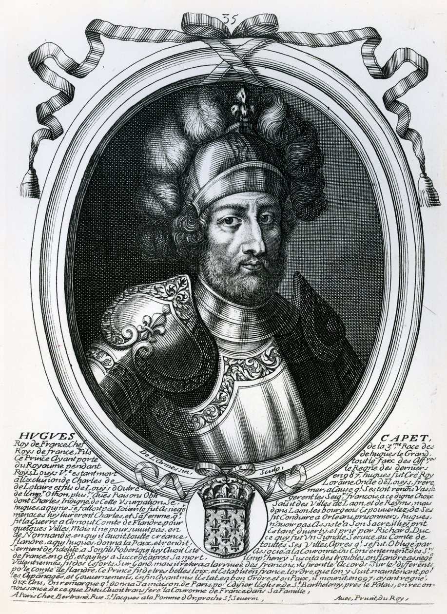 Hugues I. Capet (941-96) francouzský král, od ‚Les Augustes Representations de tous les Rois de France od Pharamonda po Ludvíka XIV‘, Paříž, 1679 od Nicolas II de Larmessin