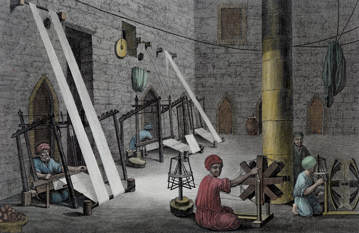 Interiér tkalcovské dílny, od Volume II Arts and Trades of 