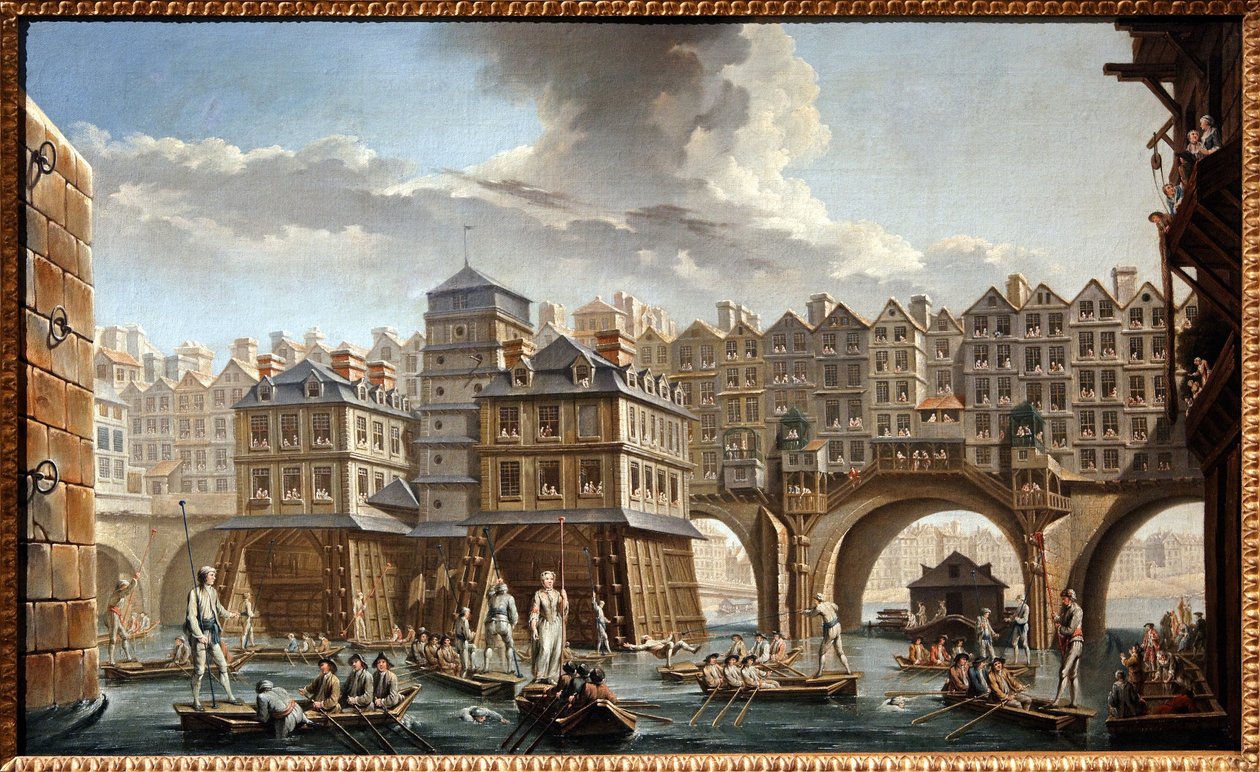 Závod člunů mezi mostem Notre Dame a Pont au Change od Nicolas and Jean Baptiste Raguenet