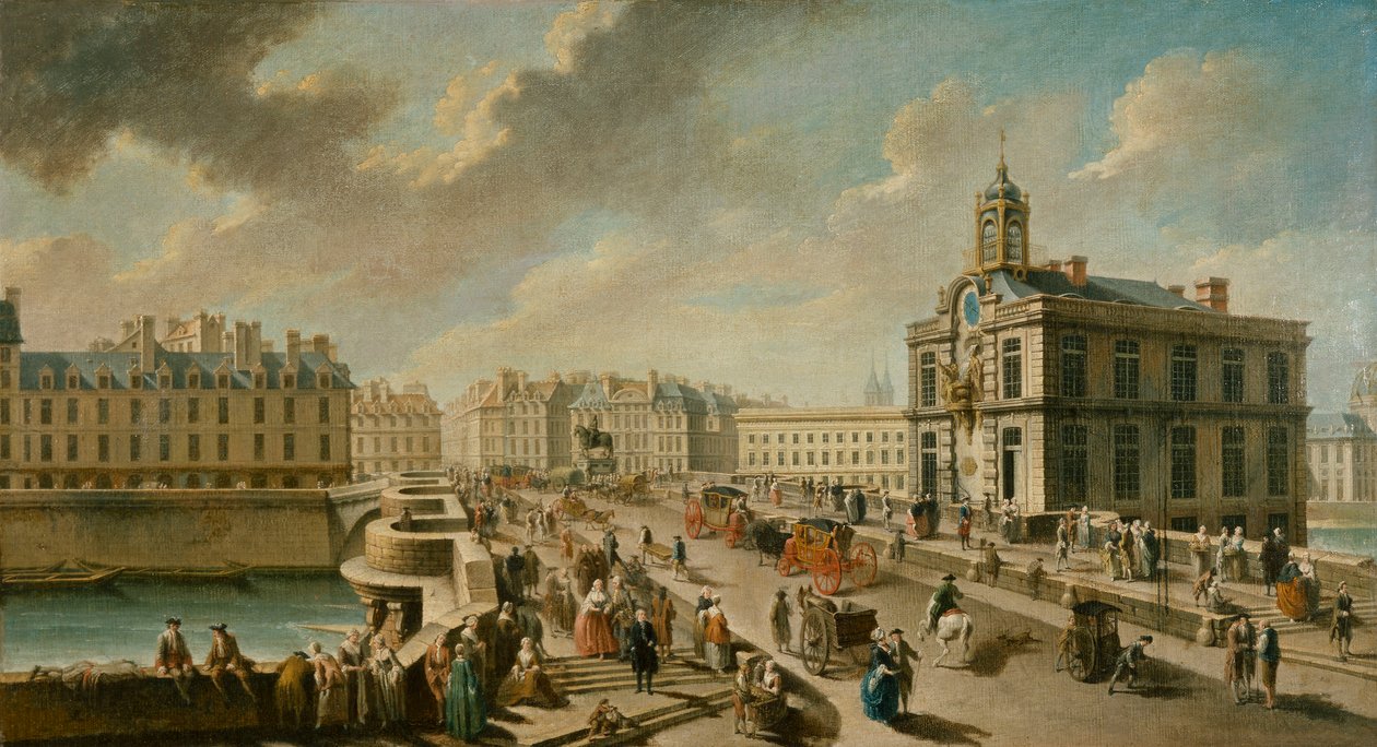 Pont-Neuf a pumpa Samaritaine, při pohledu z quai de la Mégisserie, 1777. od Nicolas Jean Baptiste Raguenet