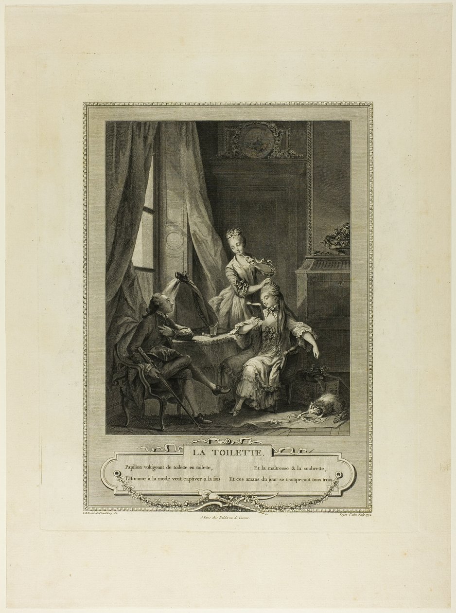 La Toilette, z Monument du Costume Physique et Moral de la fin du Dix-huitième siècle od Nicolas Joseph Voyez
