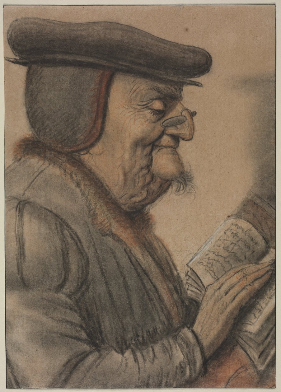 Starší muž čtoucí knihu, první polovina 16. století (křída a černý inkoust) od Nicolas Lagneau or Lanneau
