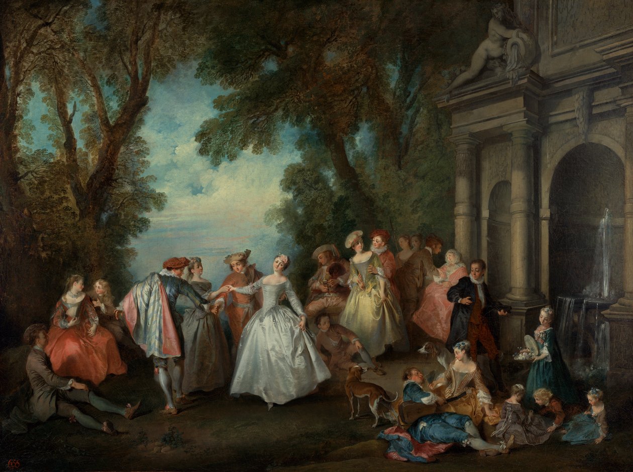 Tanec před fontánou, cca 1724 (olej na plátně) od Nicolas Lancret