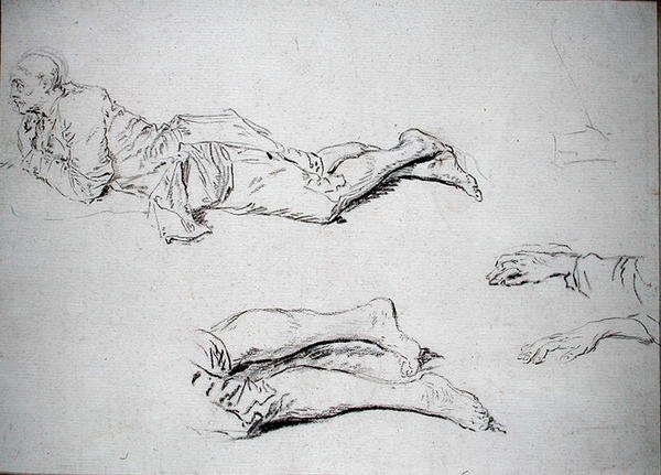 Studie muže ležícího na zemi (černá křída na papíře) od Nicolas Lancret