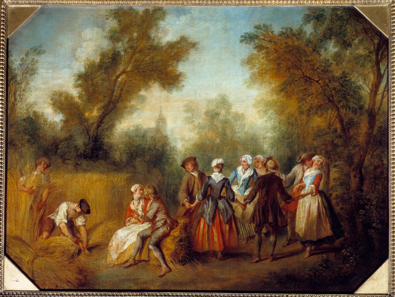 Letní country party scéna v době sklizně. Obraz Nicolase Lancreta (1690-1743) 18. století Sun. 0,69x0,89 m od Nicolas Lancret