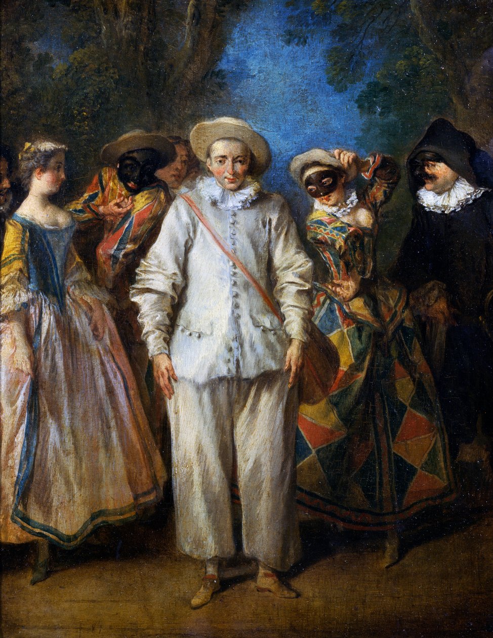 Herci italské komedie, Nicolas Lancret (1690-1743), olej na desce, 25,5x22 cm. Francie od Nicolas Lancret