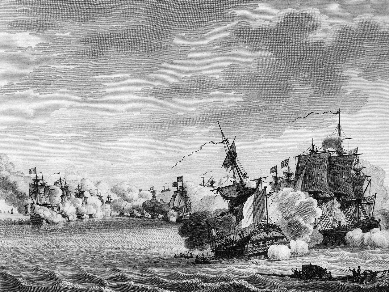 Válka francouzské revoluce a protirevoluční hnutí: Bitva o francouzskou loď “” Avenger de Peuple”” vedená kapitánem Renaudinem 3. června od Nicolas Marie (after) Ozanne