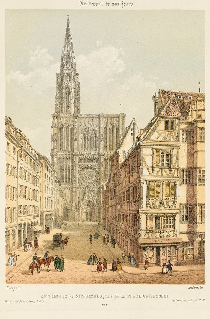 Rue Mercière a západní fronta štrasburské katedrály od Nicolas Marie Joseph (after) Chapuy