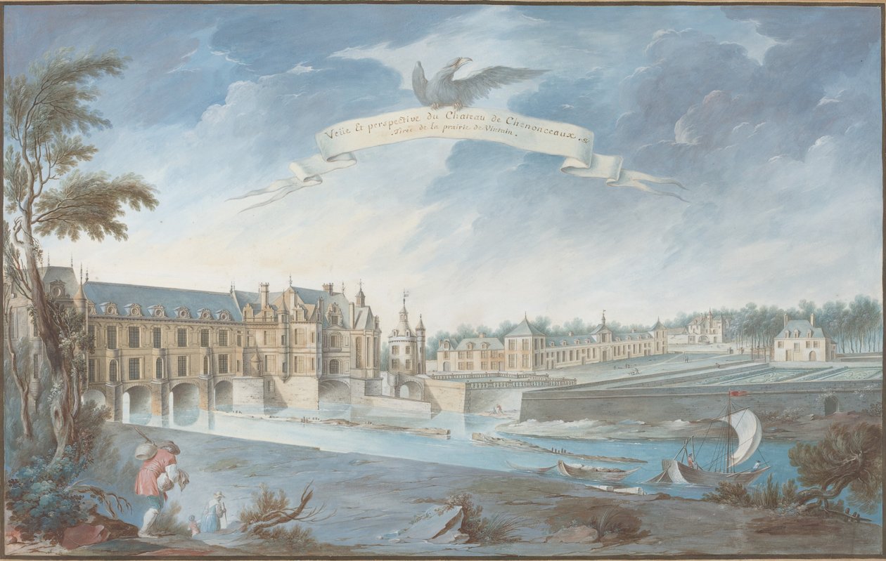 Pohled a výhled na zámek Chenonceaux od Nicolas Marie Ozanne