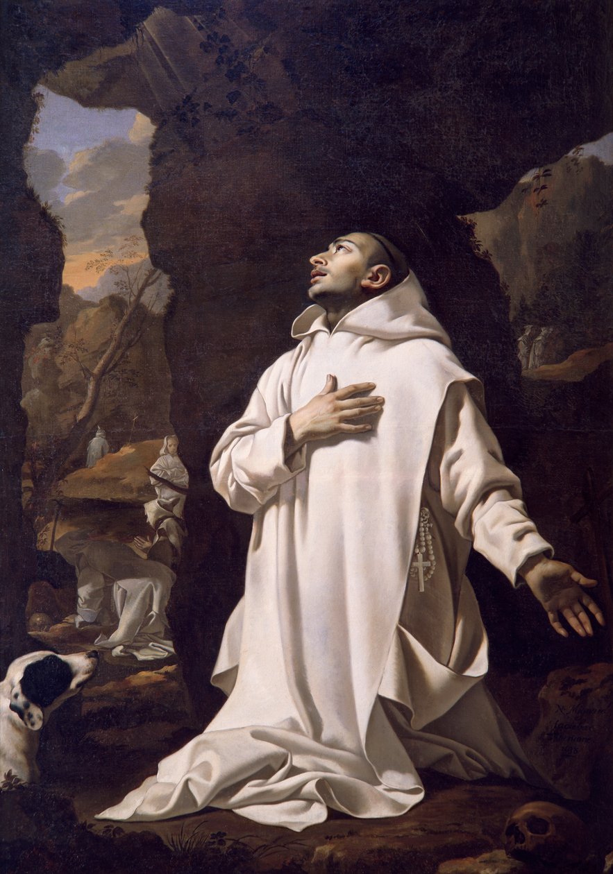 Svatý Bruno se modlí v poušti, Nicolas Mignard (1606-1668), olej na plátně, 220x1445 cm od Nicolas Mignard