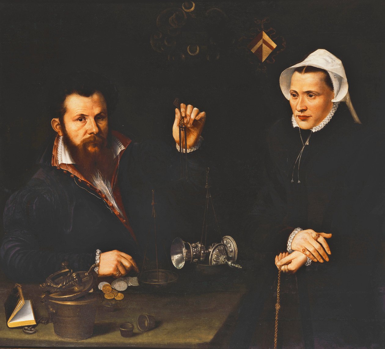 Portrét esejského mistra a jeho manželky, poloviční délka, cca 1561-7 od Nicolas Neufchatel