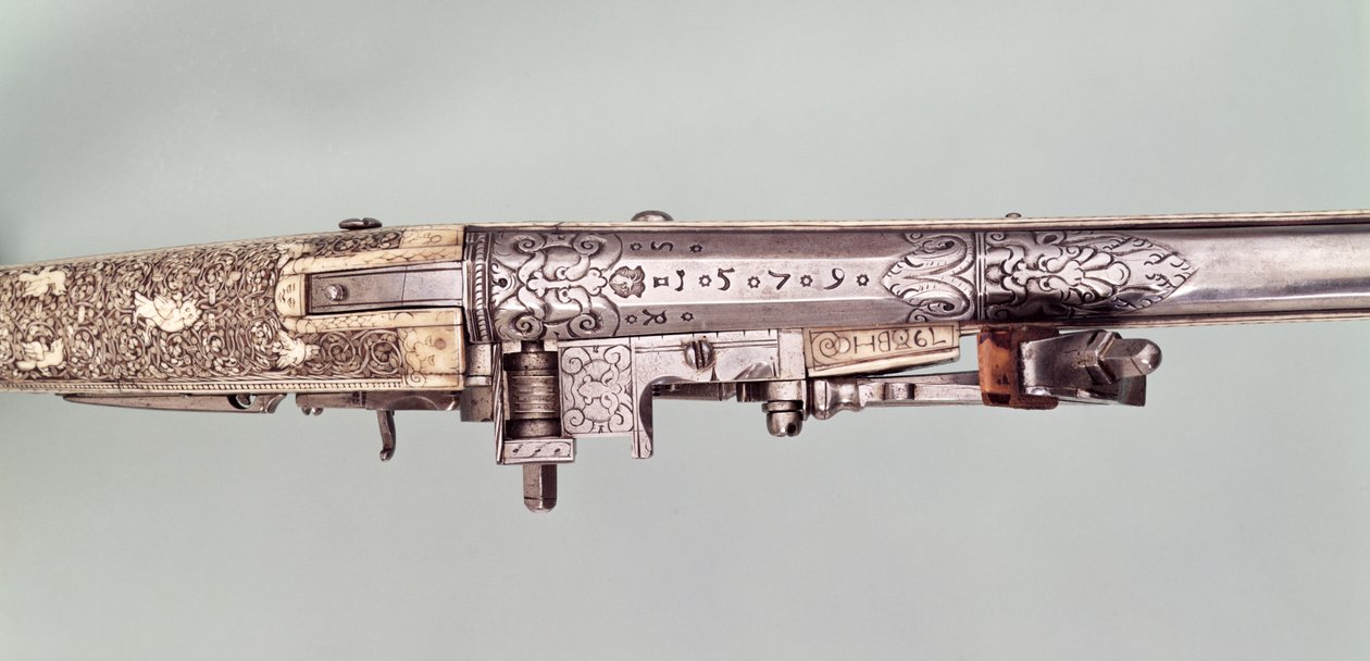 Pár prezentačních pistolí s křesadlovými zámky a stříbrnými nástavci, které Napoleon I. tradičně věnoval svému bratrovi Josefu Bonapartovi při příležitosti získání španělské koruny, pravděpodobně v roce 1808. Vyrobil Nicholas Noel Boutet, Versailles. od Nicolas Noel Boutet