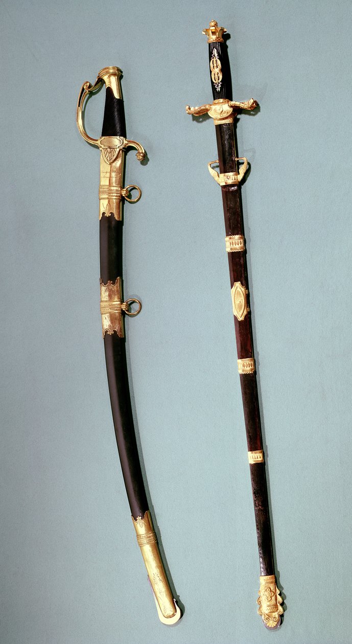 Pamětní meč, který dal Napoleon Bonaparte za pomoc při jeho úspěšném převratu v Saint Cloud dne 18. listopadu 1799 (9. listopadu 1799) a dvousečný meč velitele (já od Nicolas Noel Boutet