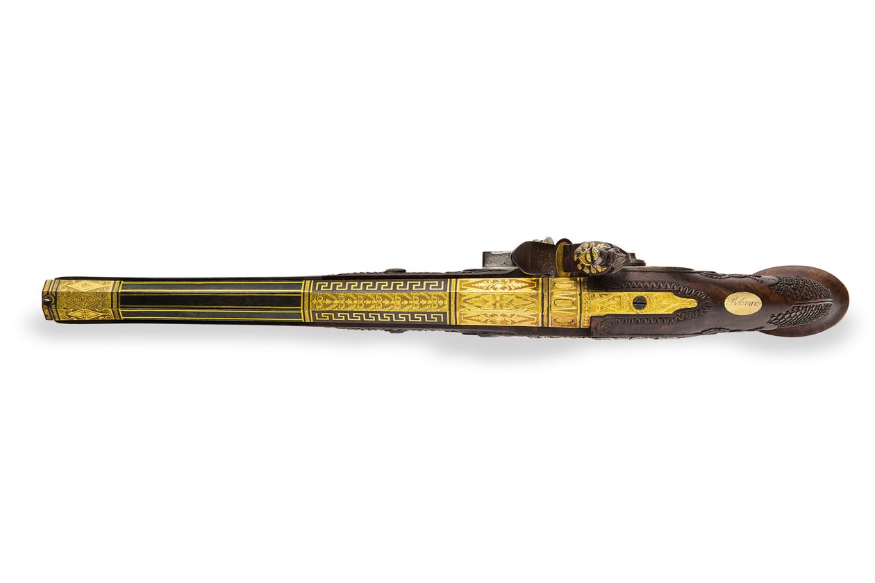 Jedna z dvojice stříbrných kulových pistolí s křesadlovým zámkem, Versailles, 1825 od Nicolas Noel Boutet