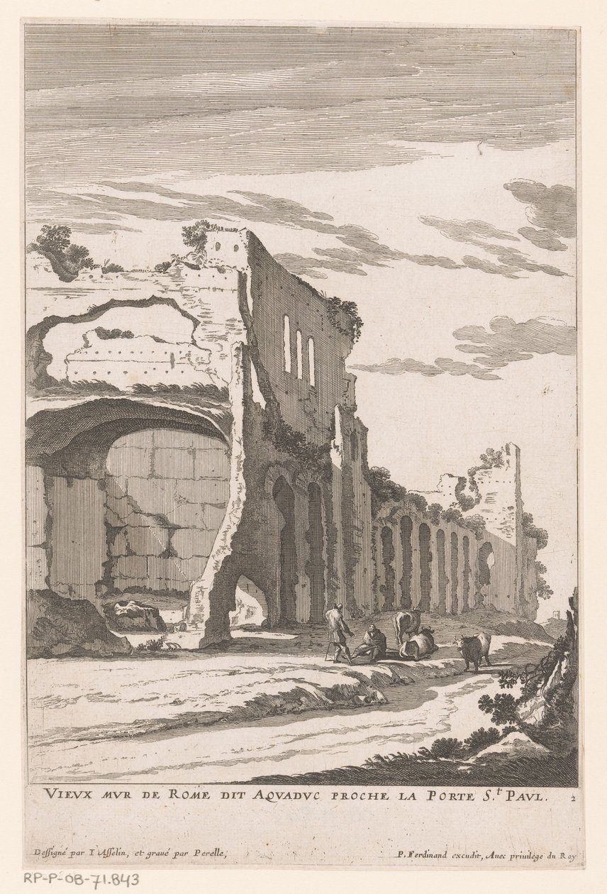 Ruiny akvaduktu v Římě Vieux Mur de Rome dit Aquaduc proche la Porte St. Paul (titul na objektu) od Nicolas Perelle