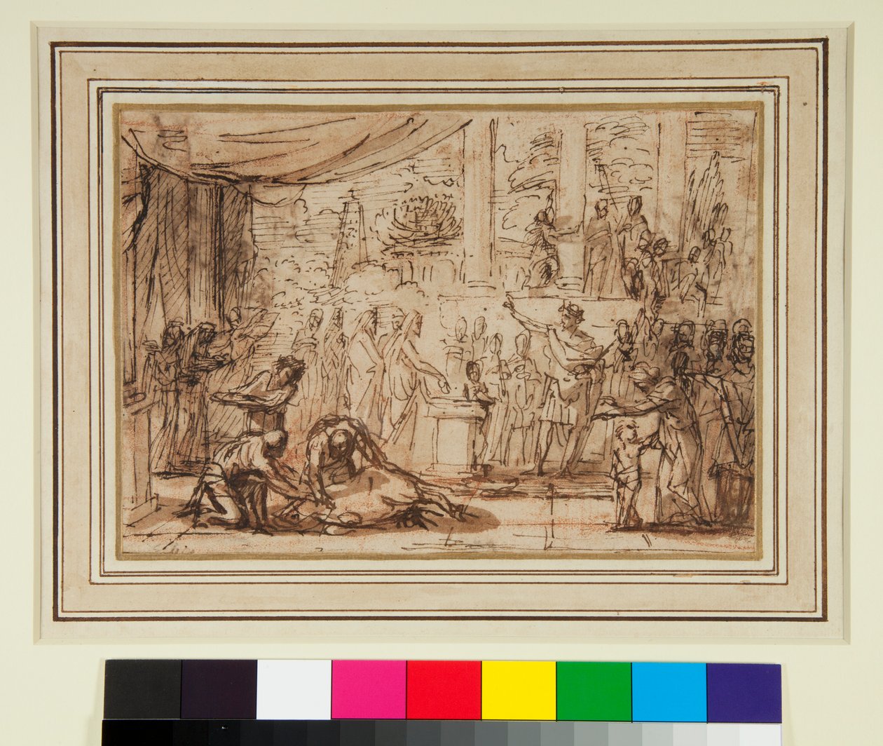 Starožitná oběť v chrámu (pero a hnědý inkoust a hnědá barva na červené křídě) od Nicolas Poussin