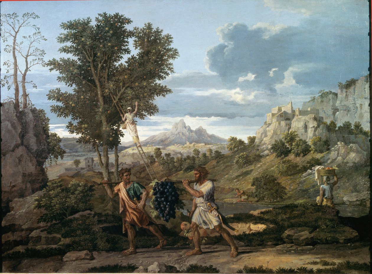 Podzim aneb hrozny přivezené ze země zaslíbené / Návrat Josue a Caleba s obrovským hroznem ze země Kanaán od Nicolas Poussin