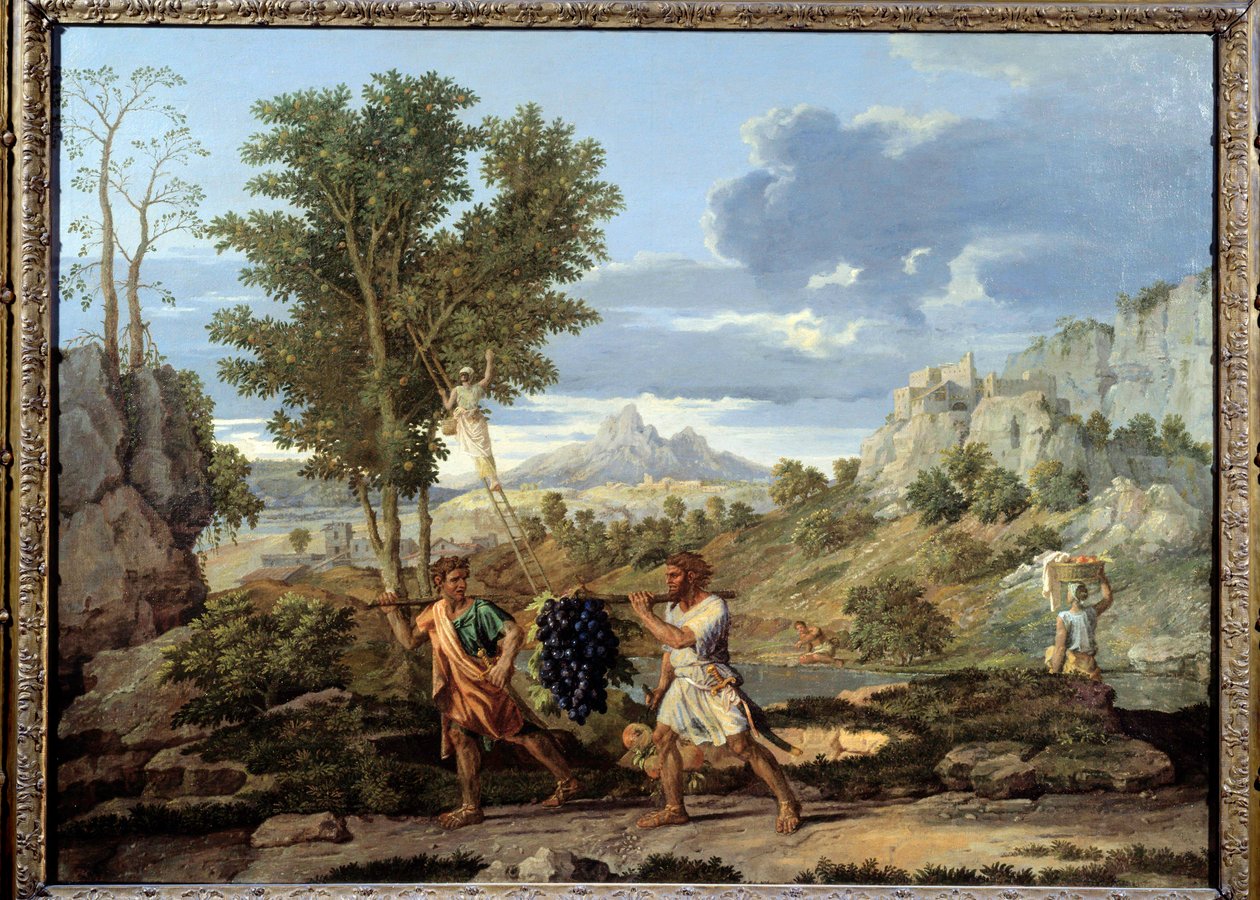 Podzim aneb hrozny přivezené ze země zaslíbené Návrat Josue a Caleba s obrovským hroznem ze země Kanaán od Nicolas Poussin