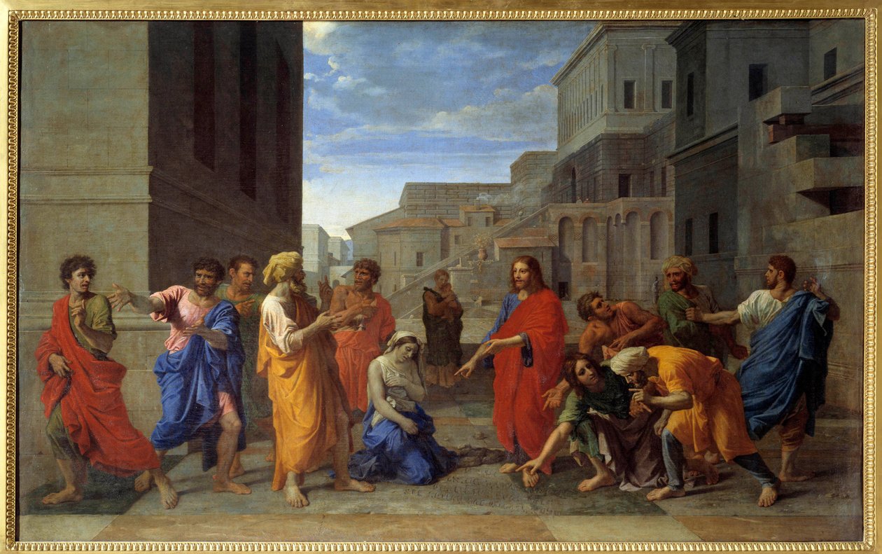 Obraz Kristus a cizoložná žena od Nicolase Poussina od Nicolas Poussin