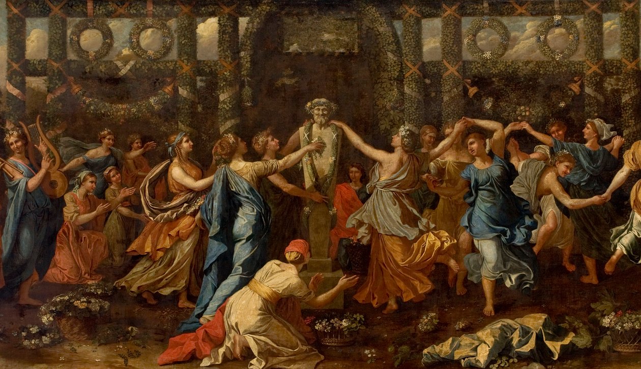 Hymenaios převlečený za ženu při obětování Priapovi, kolem 1635 (olej na plátně) (detail) od Nicolas Poussin