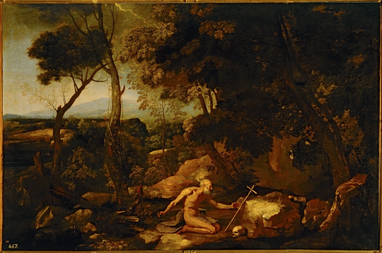 Krajina se svatým Jeronýmem ... (malba na plátně) od Nicolas Poussin