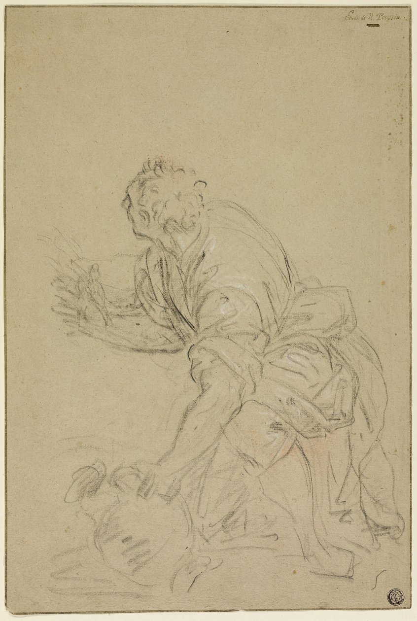 Klečící muž s džbánem (recto); stojící muž (verso) od Nicolas Poussin
