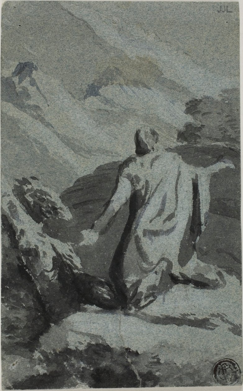 Muž modlící se v divočině od Nicolas Poussin