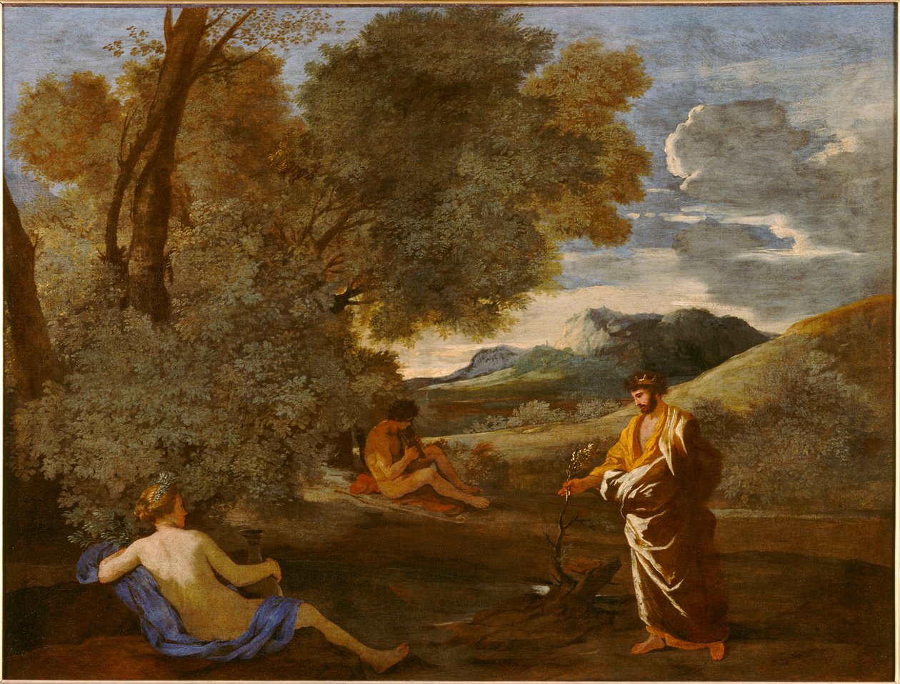 Midas přeměňuje větev obočí na zlato, dříve známé jako Numa Pompilius a nymfa Egeria od Nicolas Poussin