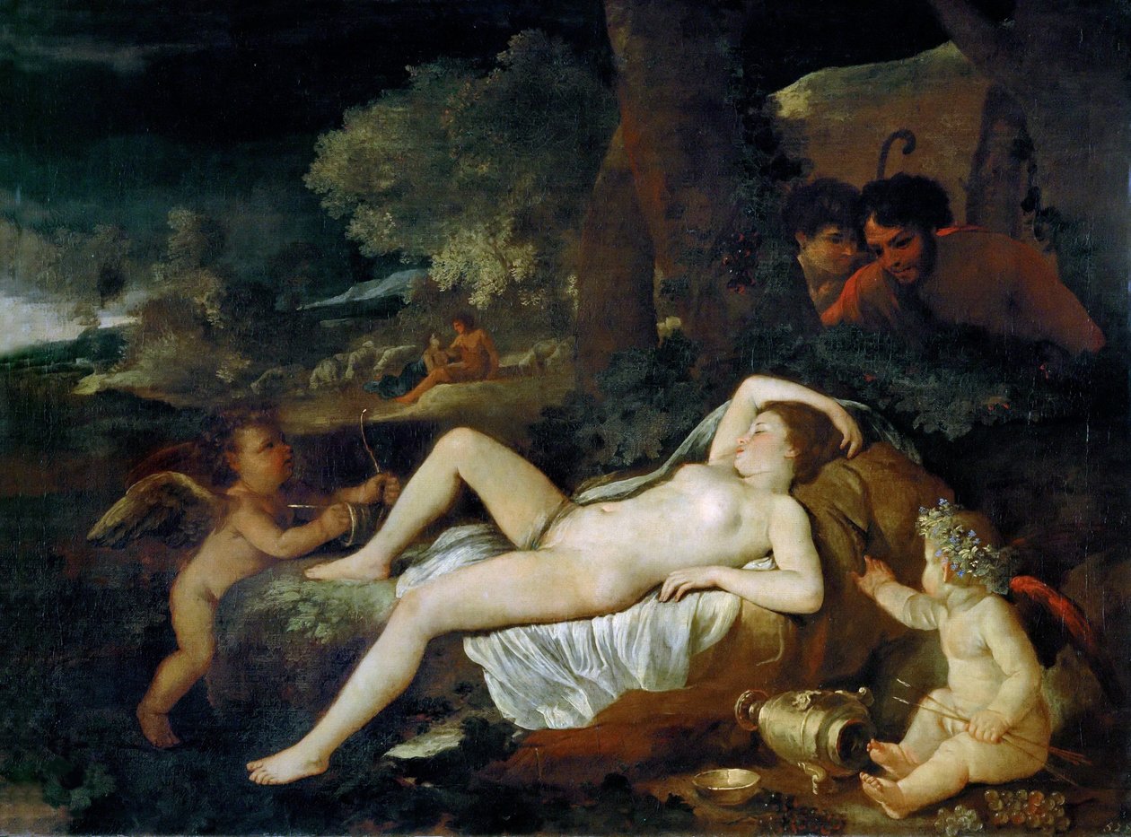 Odpočívající Venuše s amorem, cca 1624. od Nicolas Poussin
