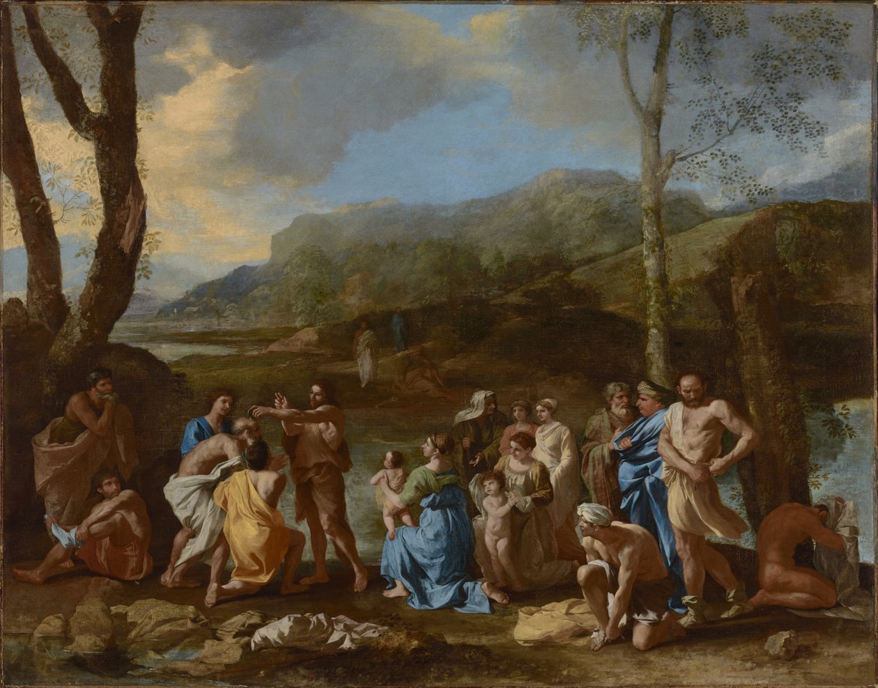 Svatý Jan křtí v řece Jordán od Nicolas Poussin