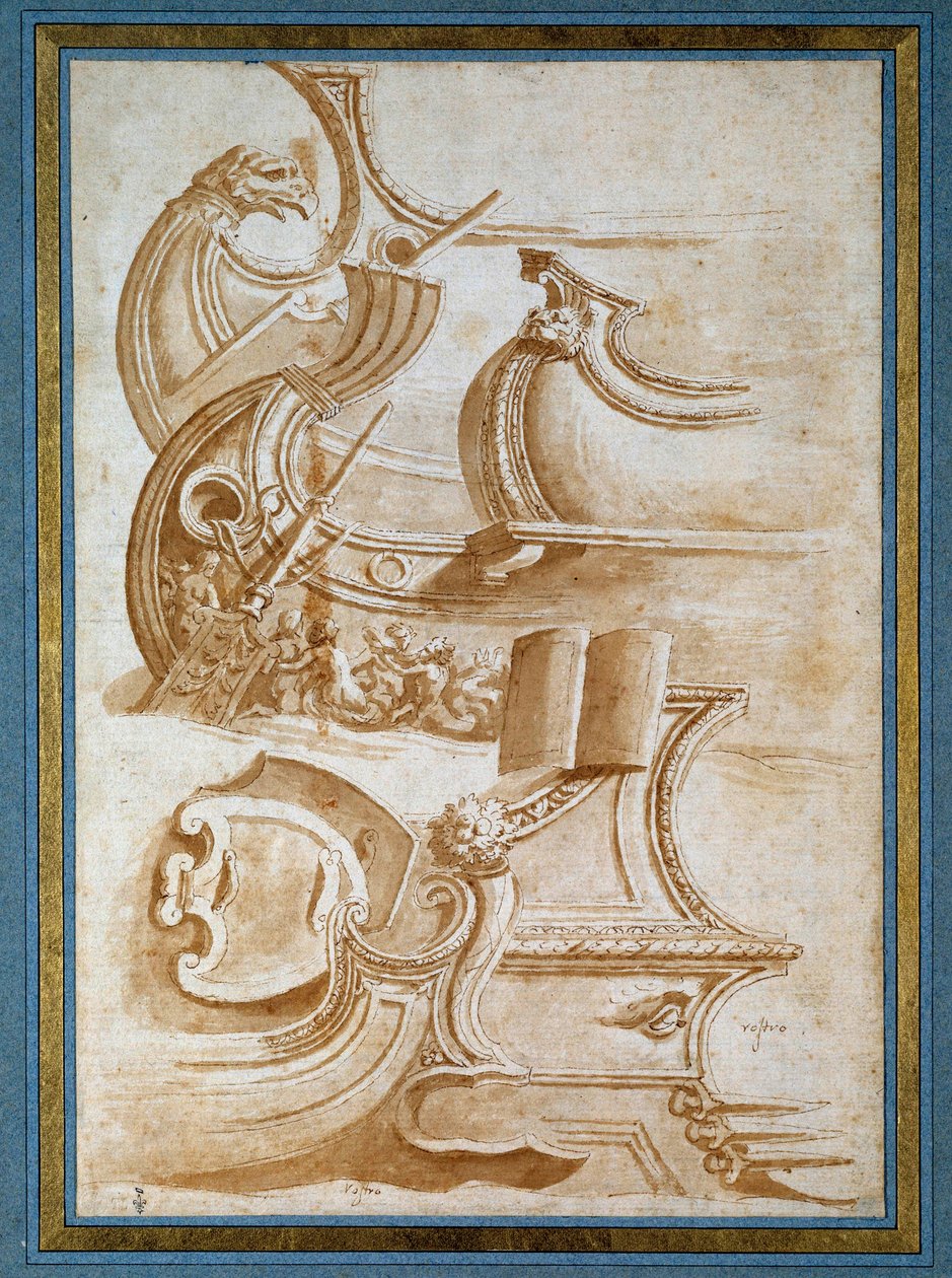 Lodní luk a štíty (po Giulio Romano od Nicolas Poussin