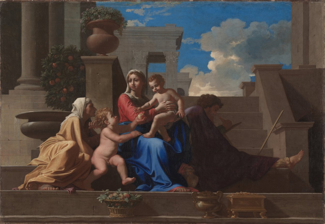 Svatá rodina na schodech, 1648 od Nicolas Poussin