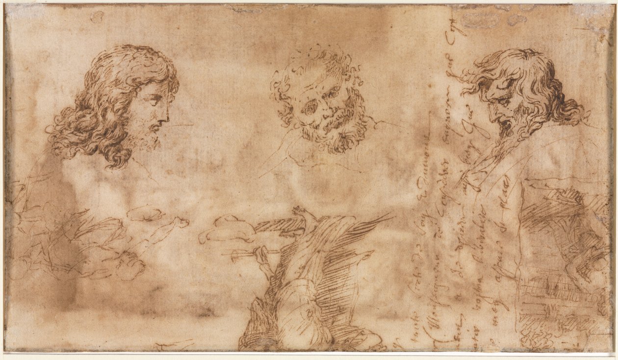 Tři hlavy a jiné náčrty (verze) od Nicolas Poussin