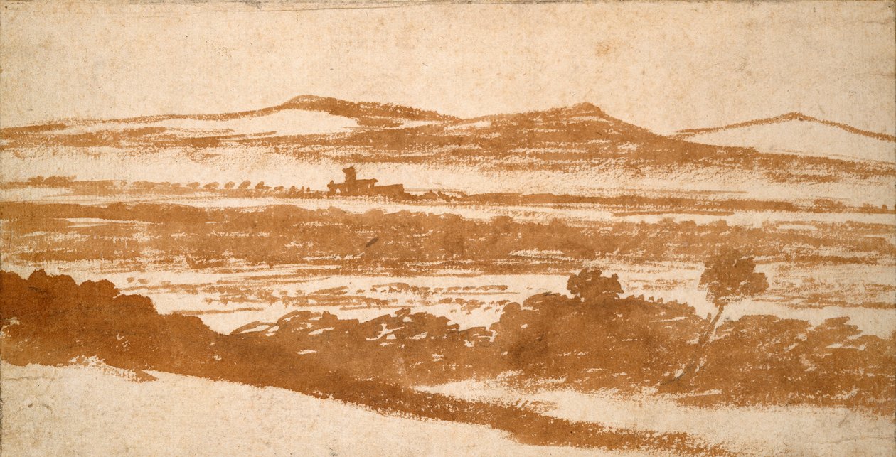 Pohled přes údolí směrem ke vzdáleným kopcům, počátek 16. století od Nicolas Poussin