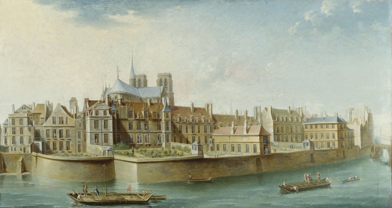 Chrám Notre-Dame, pohled z ostrova Île Saint Louis (quai d