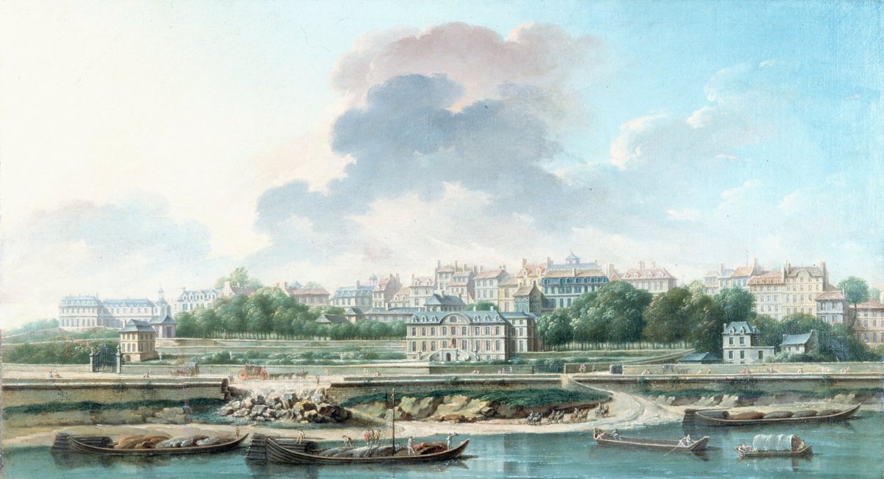 Le Quai et le Village de Passy, vue de la rive gauche, en 1757 (olej na plátně) od Nicolas Raguenet