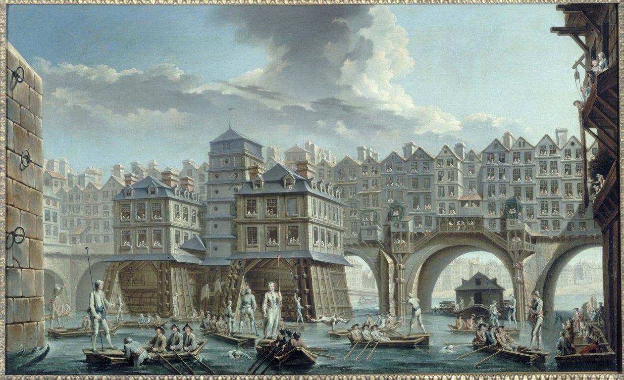 Námořnické klání mezi Pont Notre-Dame a Pont au Change od Nicolas Raguenet