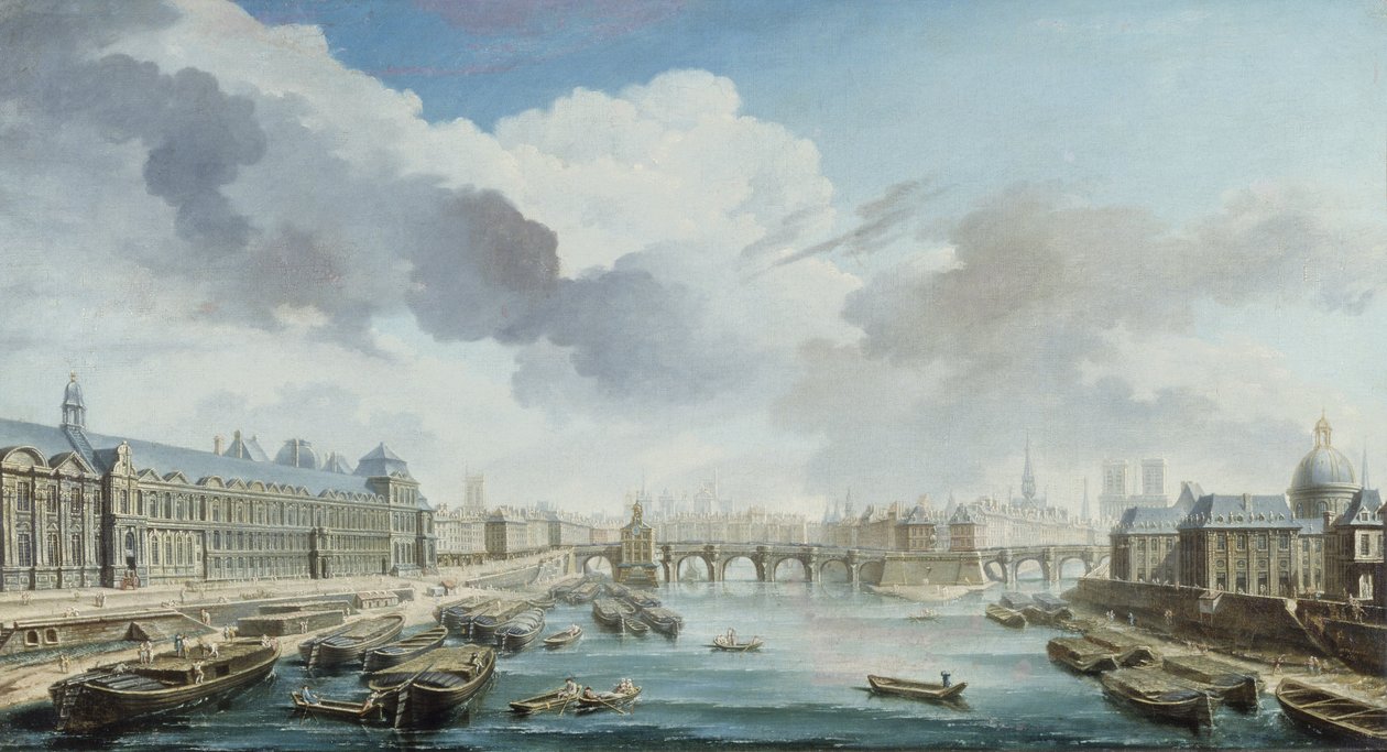Louvre, Pont-Neuf a Collège des Quatre-Nations, nyní Francouzský institut, při pohledu z Pont Royal od Nicolas Raguenet